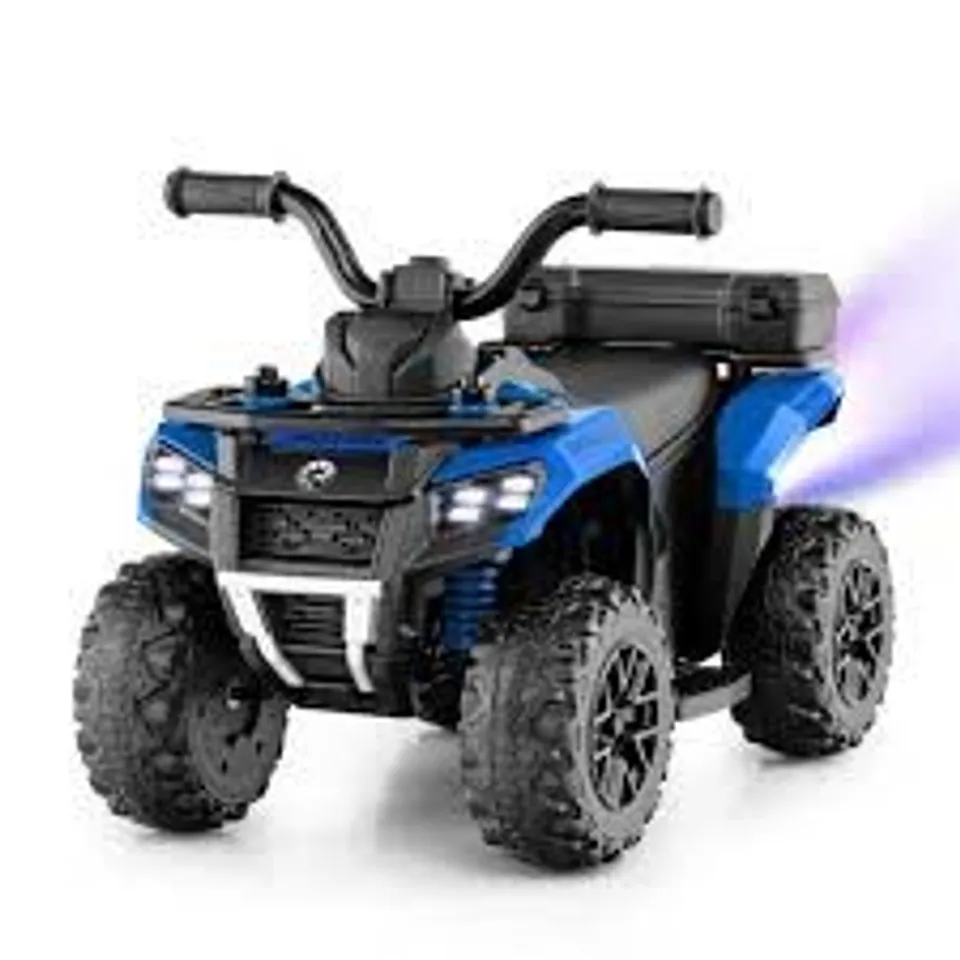 BOXED COSTWAY 6V KIDS ELECTRIC QUAD BIKE WITH SPRAY FUNCTION AND STORAGE BOX-BLUE