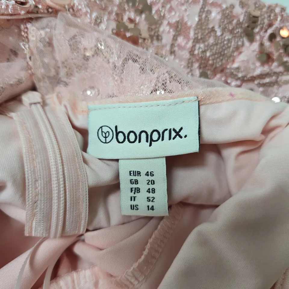 BONPRIX PALE PINK SEQUIN EVENING GOWN SIZE 20