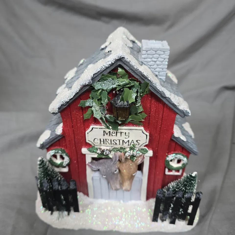 12 X BOXED CHRISTMAS MARKET LIGHT UP SNOWY STABLE ORNAMENTS 