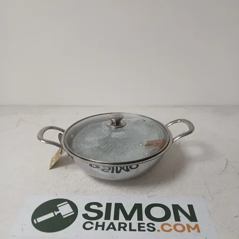 STAINLESS STEEL SAUCEPAN WITH GLASS LID AND TWO HANDLES