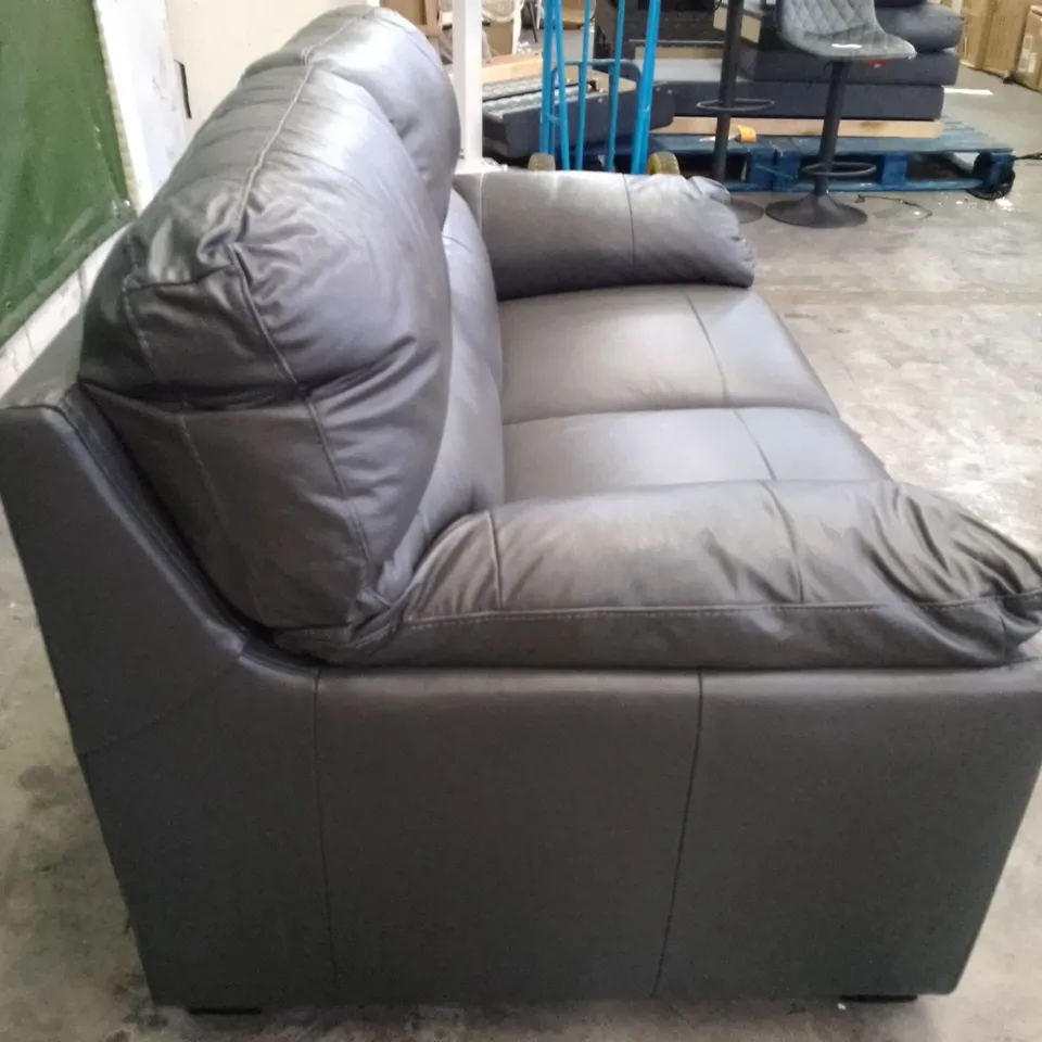 QUALITY DESIGNER 2 SEATER SOFA - DARK GREY LEATHER