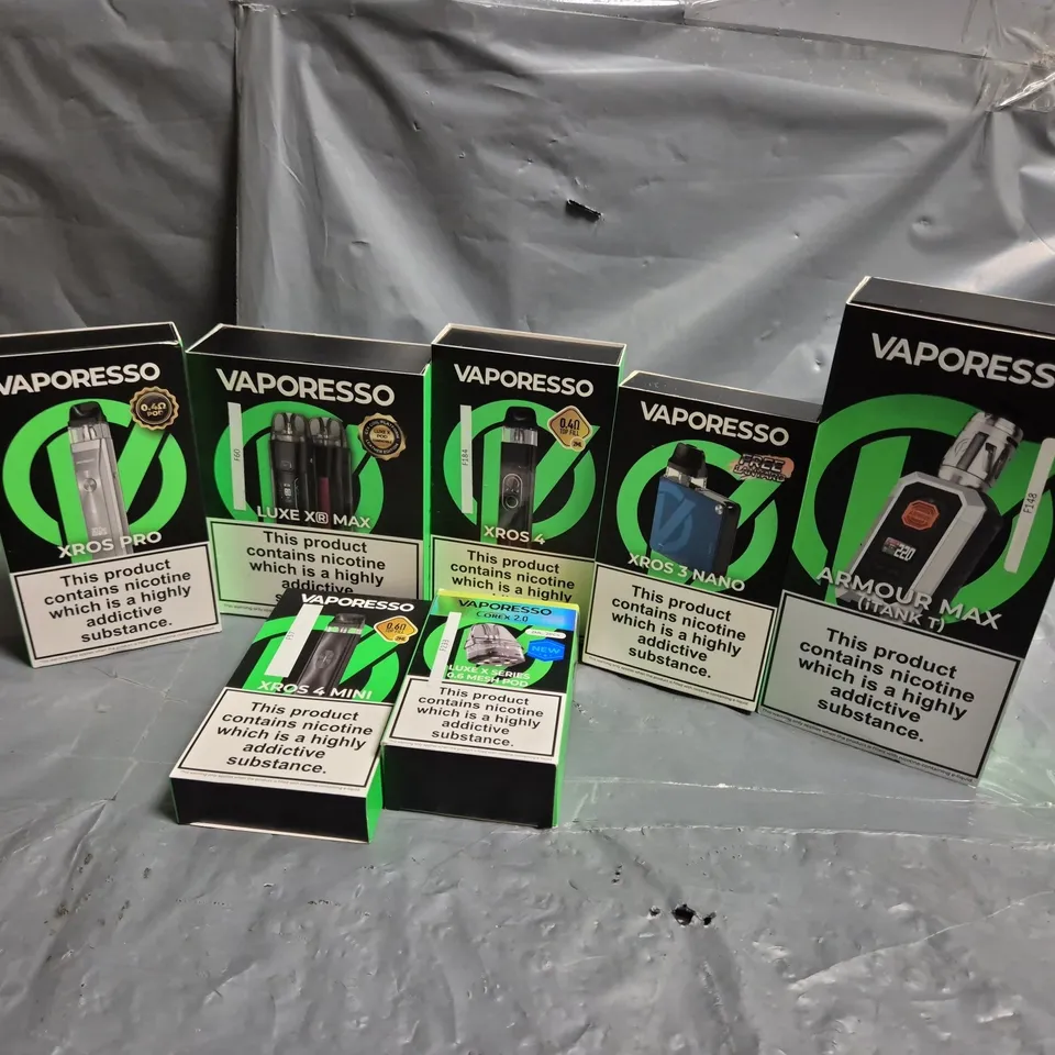 APPROXIMATELY 20 ASSORTED VAPORESSO PRODUCTS TO INCLUDE XROS PRO, ARMOUR MAX, XROS 3 NANO, ETC 