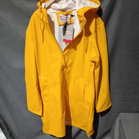 HUNTER YELLOW HOODED RAIN JACKET – WATERPROOF, UK M