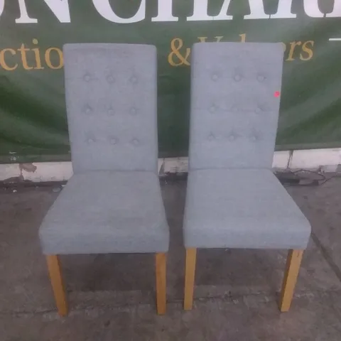 SET OF 2 NEW REGENT SLATE FABRIC BUTTON BACK DINING CHAIRS (OAK LEG)