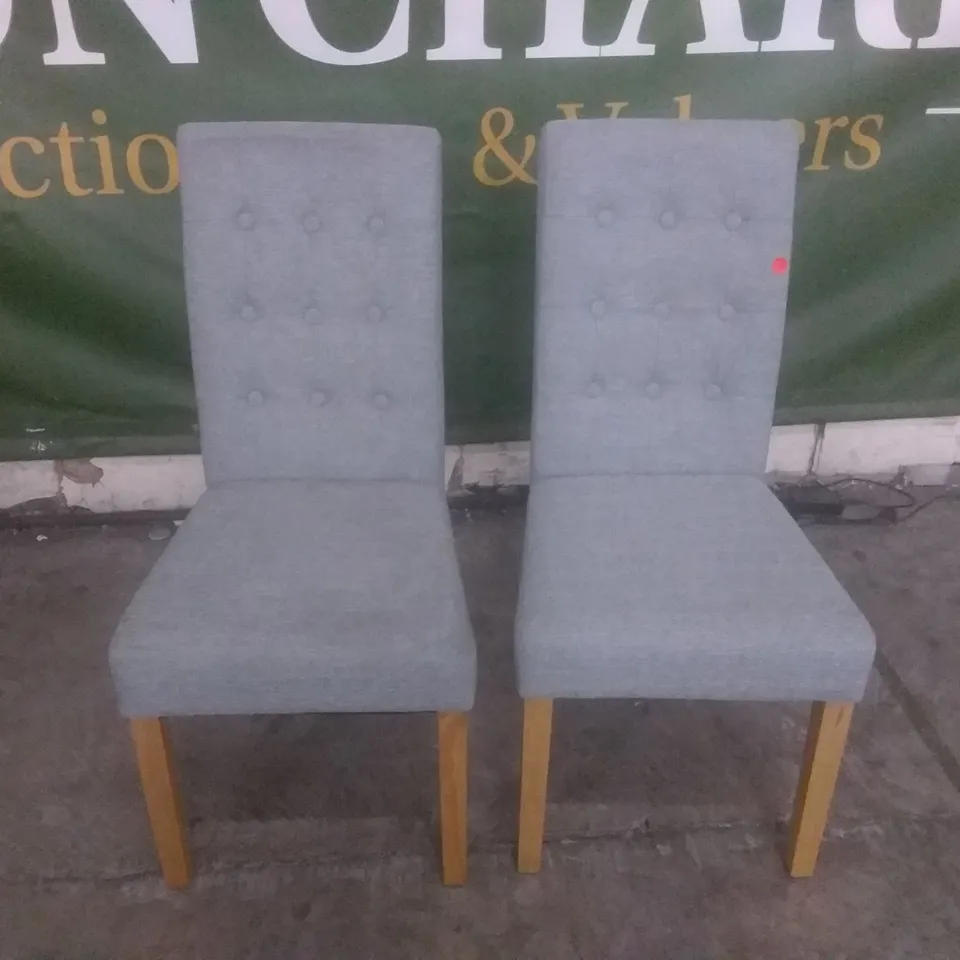 SET OF 2 NEW REGENT SLATE FABRIC BUTTON BACK DINING CHAIRS (OAK LEG)