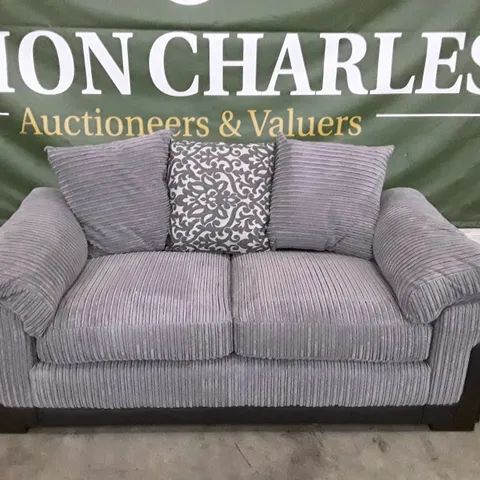 QUALITY DESIGNER PHOENIX 2 SEATER SOFA - GREY CORDUROY/BLACK FABRIC