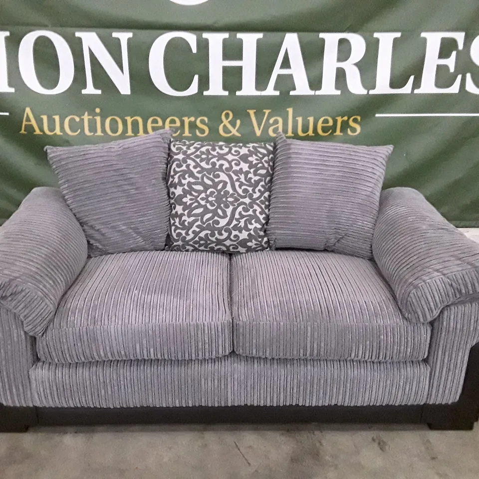 QUALITY DESIGNER PHOENIX 2 SEATER SOFA - GREY CORDUROY/BLACK FABRIC 