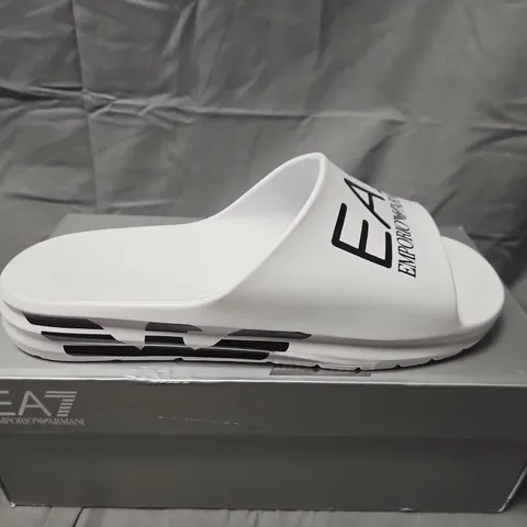 BOXED EA7 EMPORIO ARMANI SLIDES – WHITE, UK 9.5 (EU 44) BEACHWEAR