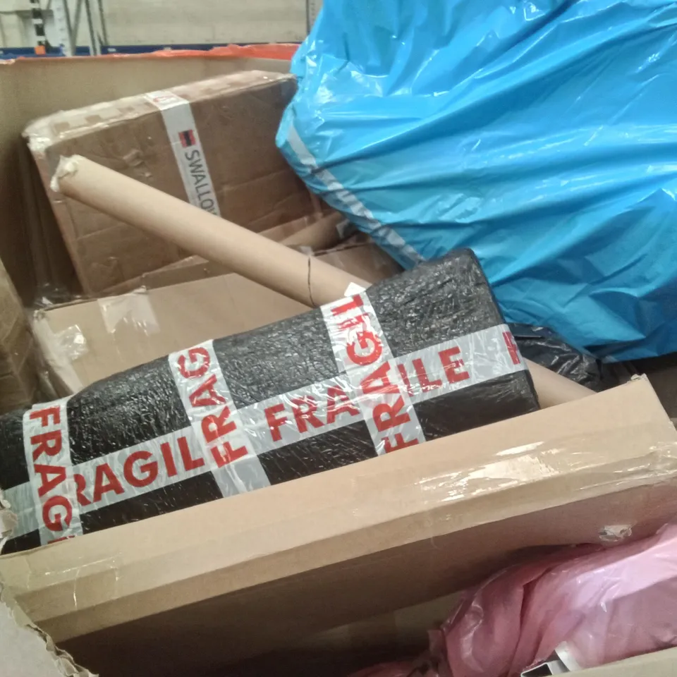 PALLET OF ASSORTED ITEMS INCLUDING 28"-48" CURTAIN ROD, MONHOUSE POCKET SPRUNG PILLOW, WASTE TONER BOTTLE, LED CEILING LAMP