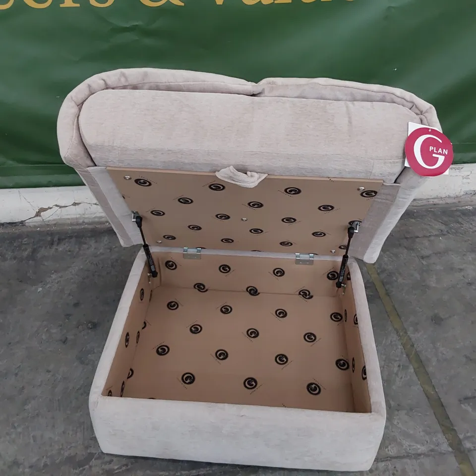 QUALITY BRITISH DESIGNER G PLAN MINSTRAL STORAGE FOOTSTOOL MONTILLA ALMOND FABRIC 