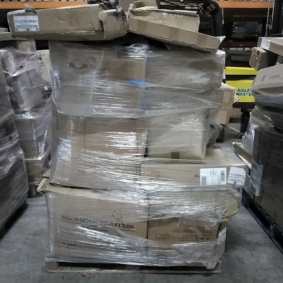PALLET OF HOUSEHOLD ITEMS TO INCLUDE OFFICE CHAIR,  TELESCOPIC LADDER, FOLDABLE COMPUTER DESK AND OTHER ASSORTED ITEMS....