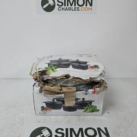 GRACE KITCHEN BLACK CERAMIC COOKWARE SET – BOXED (DAMAGED OUTER BOX) 