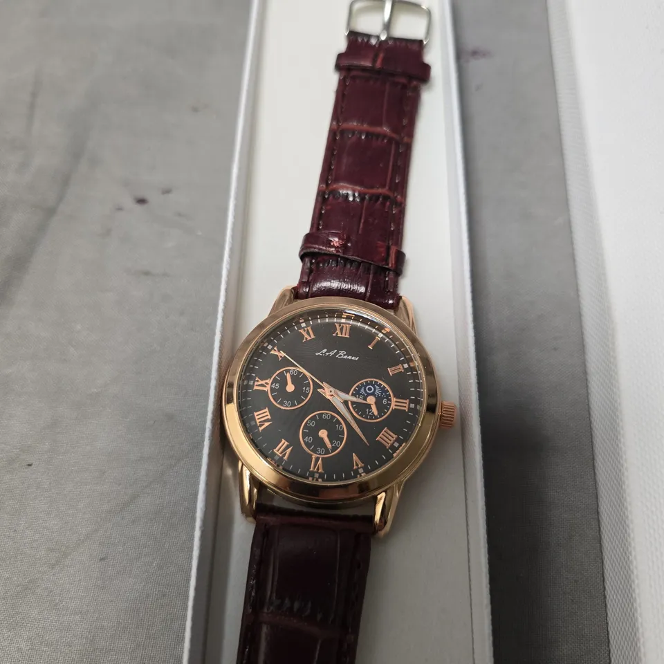 MENS LA BANUS WATCH WITH BURGUNDY LEATHER STRAP & ROSE GOLD CASE