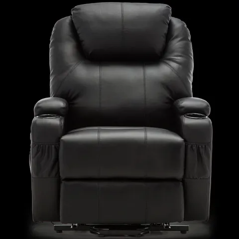 BOXED CINE BLACK LEATHER POWERED RISE & RECLINING EASY CHAIR (2 BOXES)