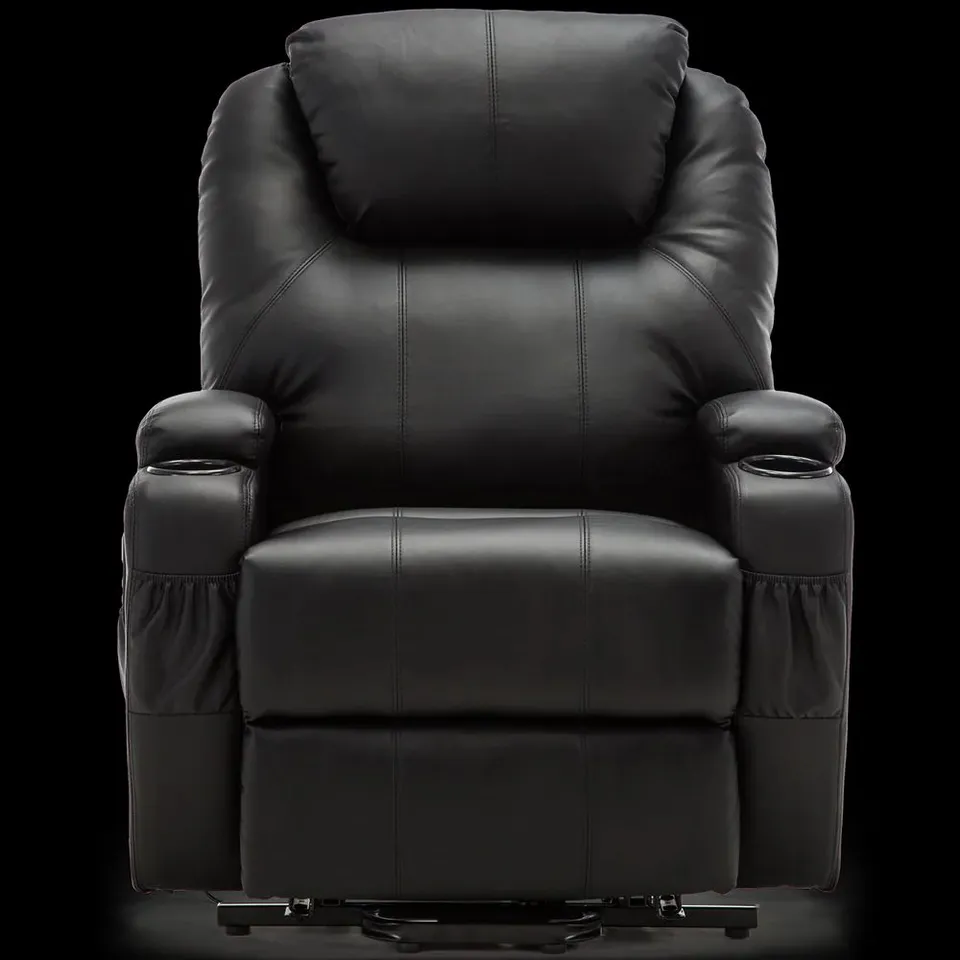 BOXED CINE BLACK LEATHER POWERED RISE & RECLINING EASY CHAIR (2 BOXES) RRP £549.99