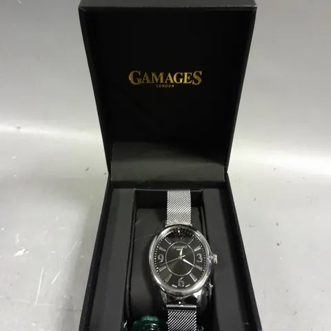 GAMAGES DUSK STEEL BLACK DIAL WATCH