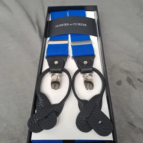 BOXED HAWES & CURTIS PLAIN PRINT BRACES IN BLUE 