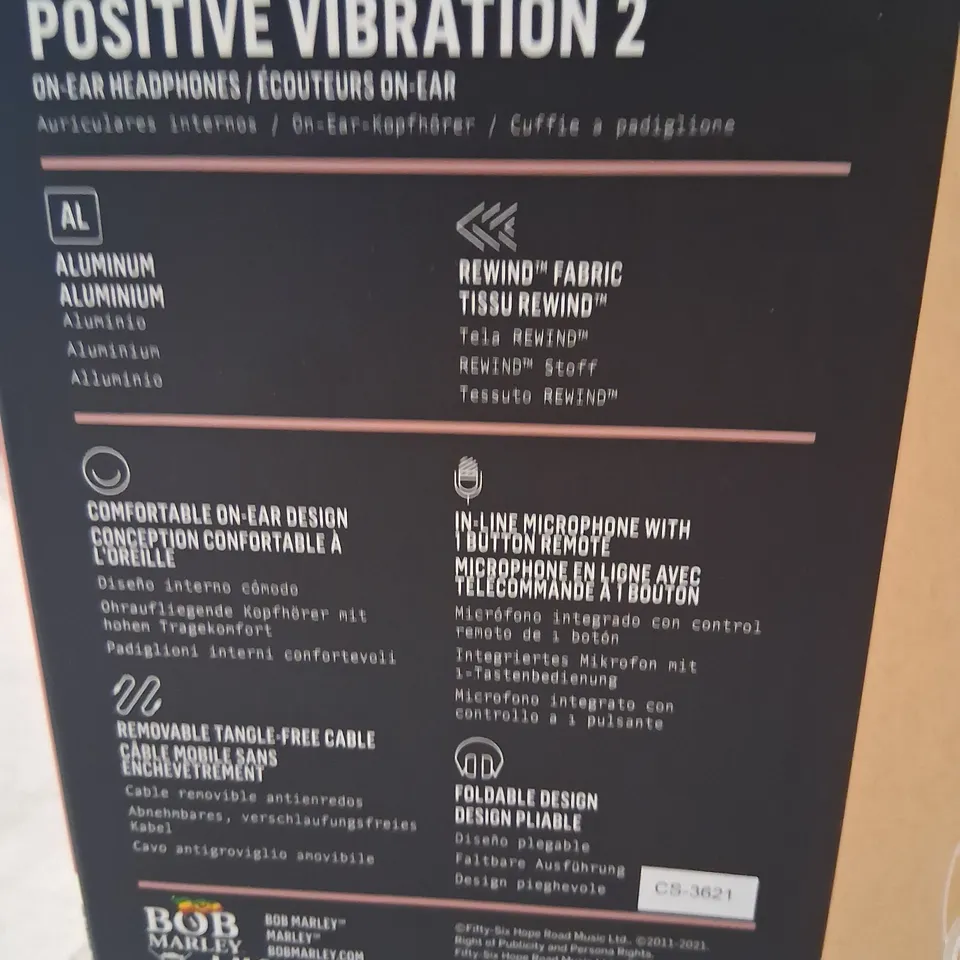 BRAND NEW BOXED HOUSE OF MARLEY POSITIVE VIBRATION 2 ON EAR HEADPHONES EM-JH121-CP