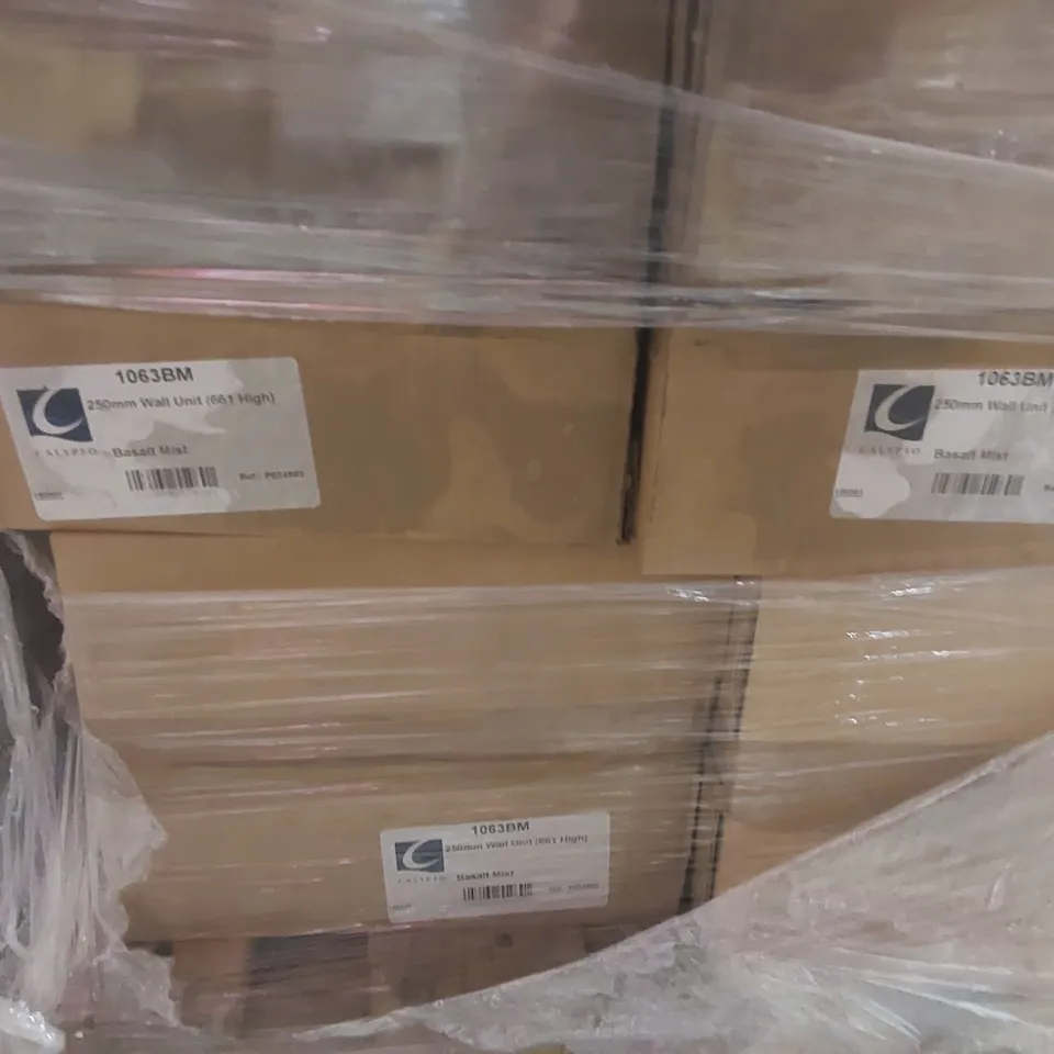 PALLET CONTAINING A LARGE QUANTITY OF ASSORTED BATHROOM FURNITURE PARTS INCLUDING: CALYPSO WALL UNITS, CALYPSO BASE CARCASSES ECT