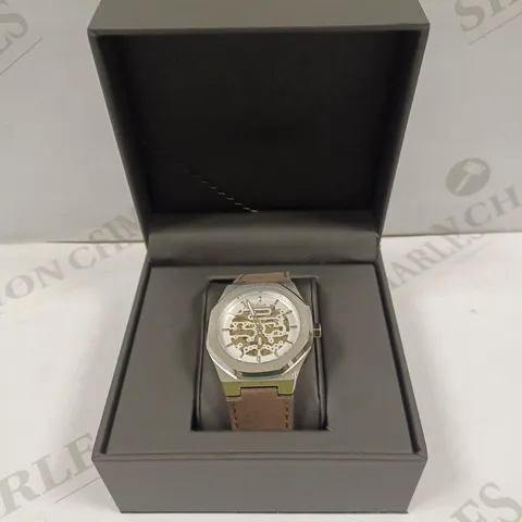 EDISON GENUINE LEATHER STRAPPED SKELETON WATCH 
