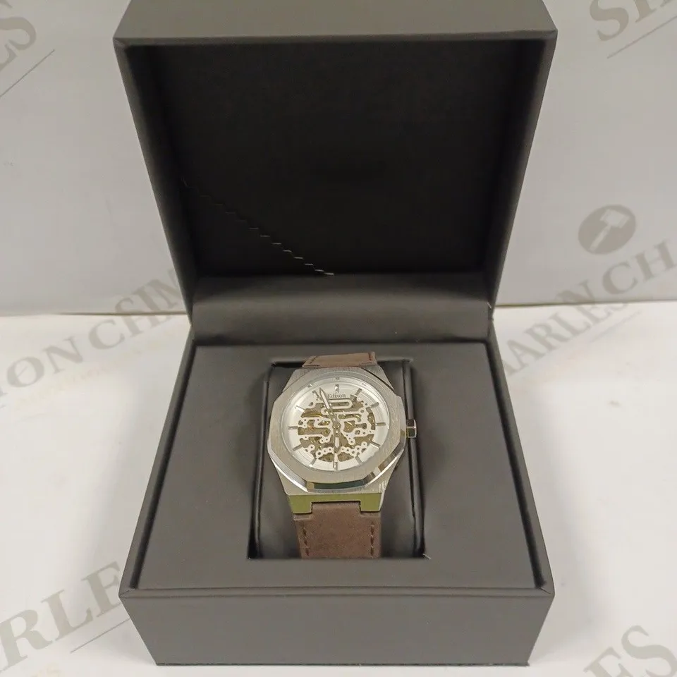 EDISON GENUINE LEATHER STRAPPED SKELETON WATCH 