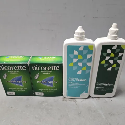 APPROXIMATELY 15 ASSORTED VISION CARE ITEMS & NICOTINE TO INCLUDE - NICORETTE NASAL SPRAY , SPECSAVERS EASI PURPOSE , SPECSAVERS ALL PURPOSE ETC