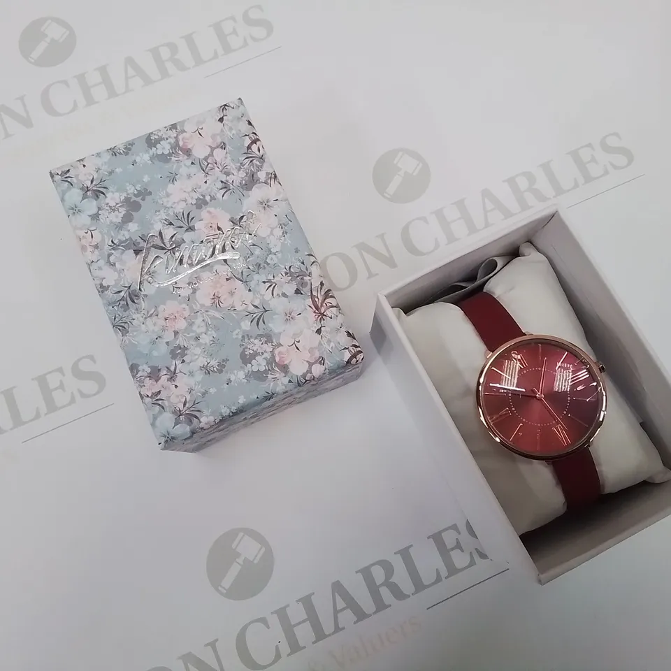 BOXED KIMOMT RED ROUND FACE WOMEN'S WATCH.