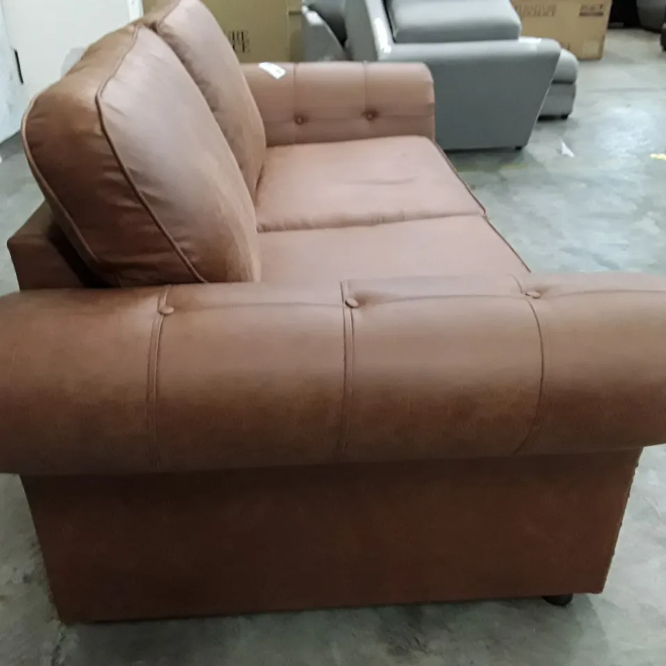 QUALITY DESIGNER 2 SEATER SOFA - BROWN LEATHER 