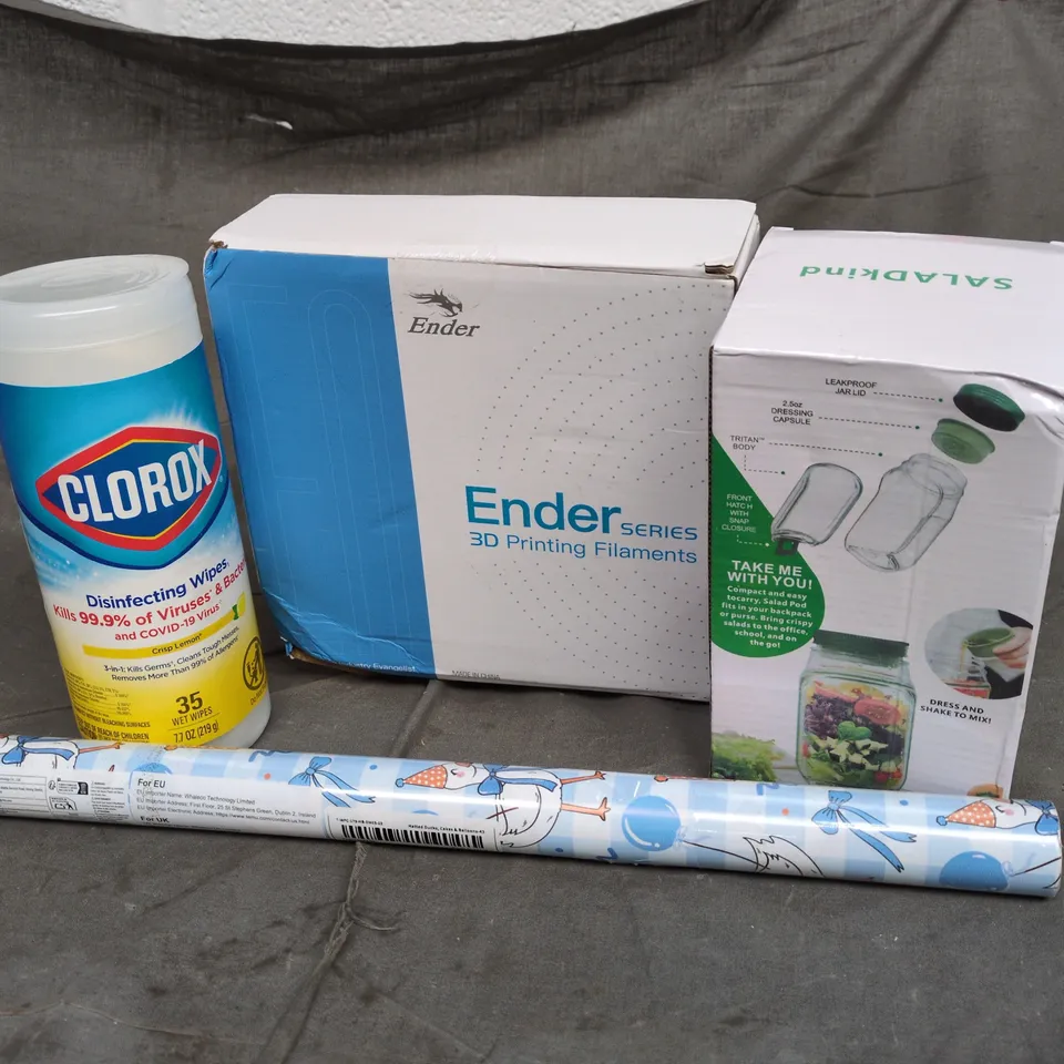 APPROXIMATELY 15 ASSORTED HOUSEHOLD PRODUCTS TO INCLUDE PRINTER FILAMENT, CLOROX WIPES, SALADKIND, ETC - COLLECTION ONLY