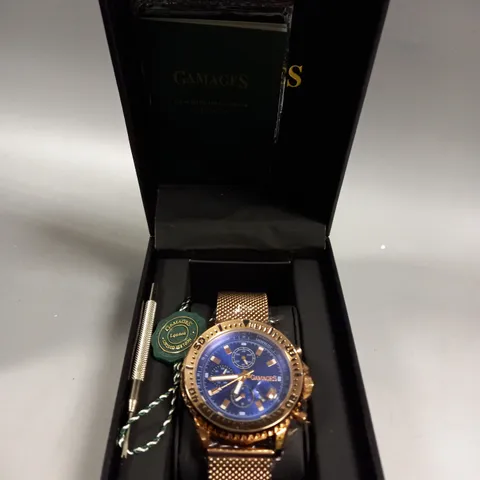 BOXED GAMAGES DOMINANCE ROSE GOLD STAINLESS STEEL WATCH