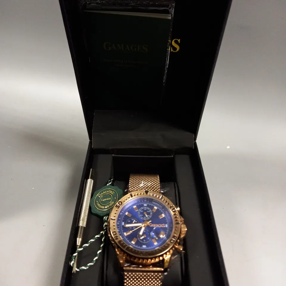 BOXED GAMAGES DOMINANCE ROSE GOLD STAINLESS STEEL WATCH 