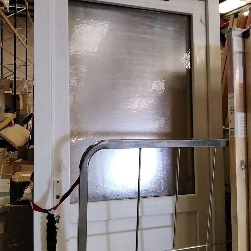 DESIGNER WHITE PVC HALF GLAZEDBACK DOOR APPROXIMATELY 205CM X 92CM