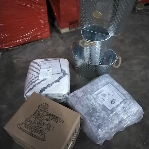 PALLET OF HOUSEHOLD ITEMS TO INCLUDE ICE BUCKETS, RUGS,SANDER AND OTHER ASSORTED ITEMS...