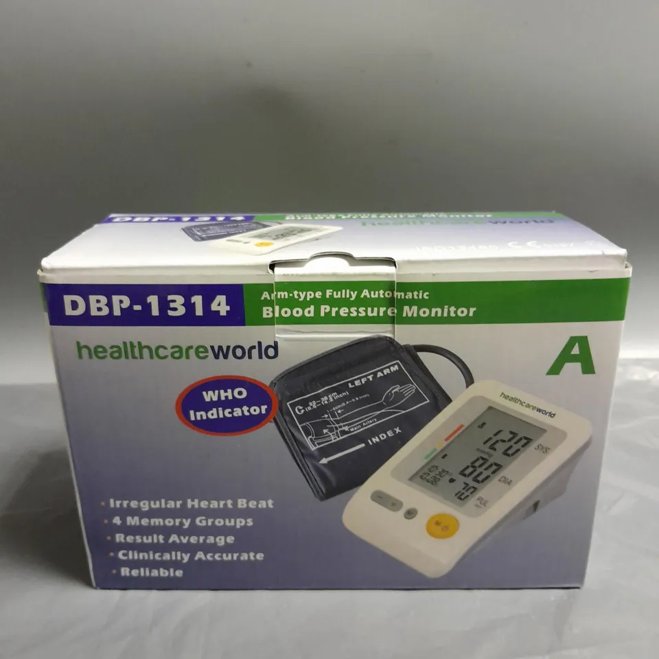 HEALTHCARE WORLD ARM-TYPE FULLY AUTOMATIC BLOOD PRESSURE MONITOR DBP-1314