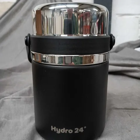 HYDRO 24 FOOD FLASK 600ML – BLACK BOTTLE WITH CHROME LID