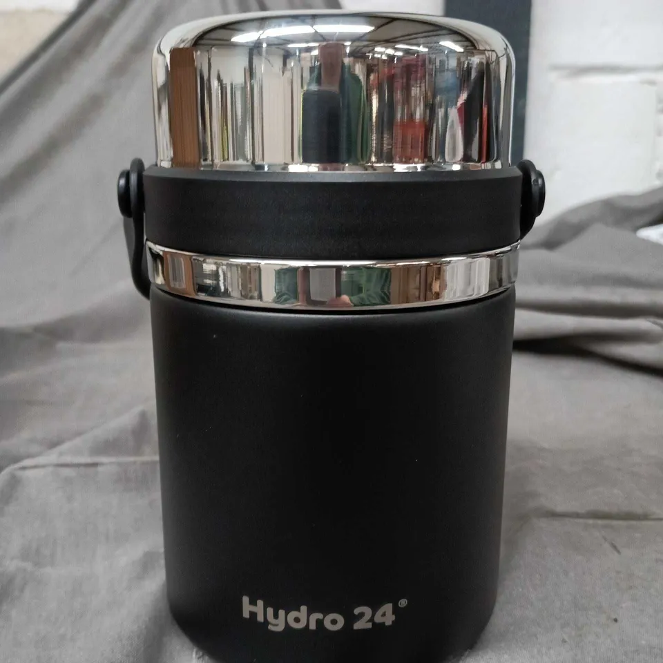 HYDRO 24 FOOD FLASK 600ML – BLACK BOTTLE WITH CHROME LID