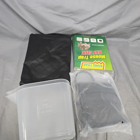 APPROXIMATELY 20 ASSORTED HOUSEHOLD PRODUCTS TO INCLUDE RAT GLUE , BLANKETS , WATER JUGS , ETC 