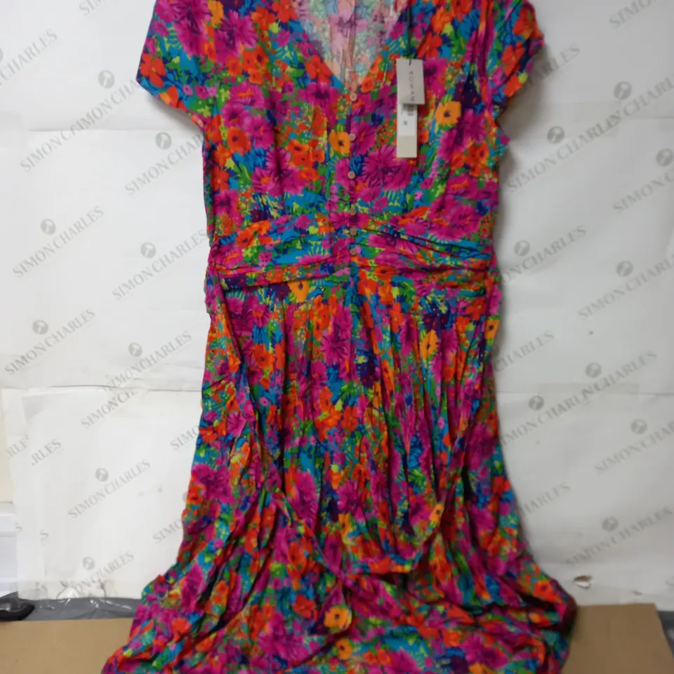ROMAN FLORAL RUCHED MIDI DRESS - 18