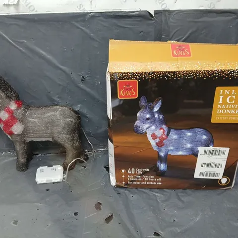 BOXED THREE KINGS INLIT ICE NATIVITY DONKEY