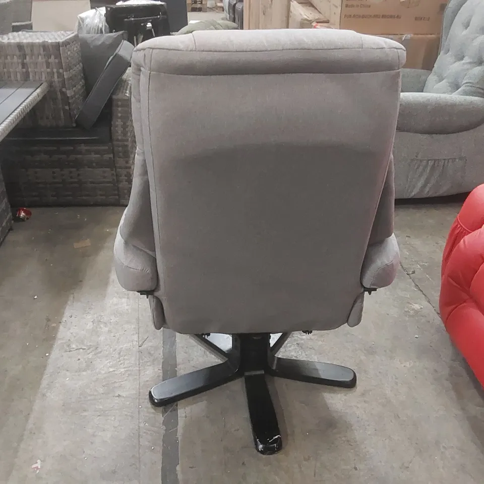 QUALITY DESIGNER FABRIC UPHOLSTERED SWIVEL ARMCHAIR WITH FOOTREST 