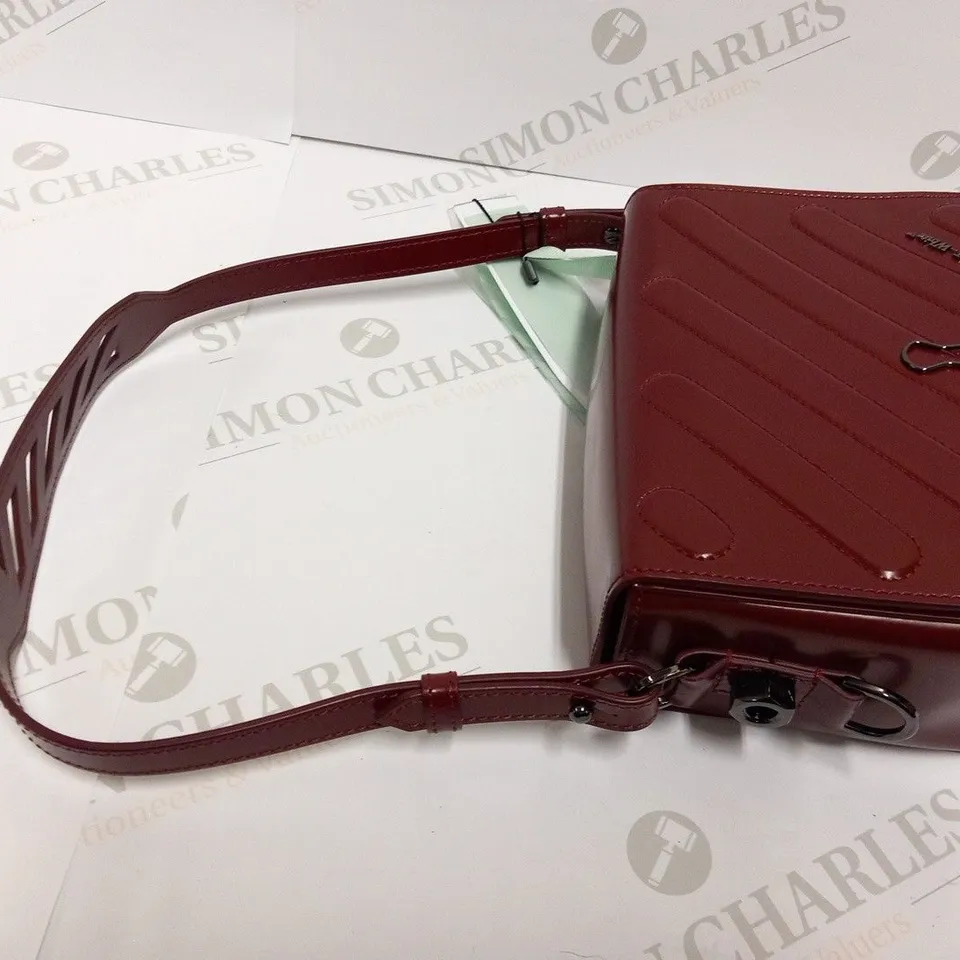 OFF-WHITE OXBLOOD DIAGONAL FLAP BINDER BAG WITH INTERCHANGEABLE STRAPS