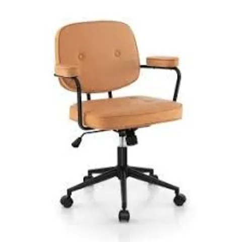 BOXED COSTWAY PU LEATHER UPHOLSTERED SWIVEL TASK CHAIR WITH ROCKING BACKREST - ORANGE