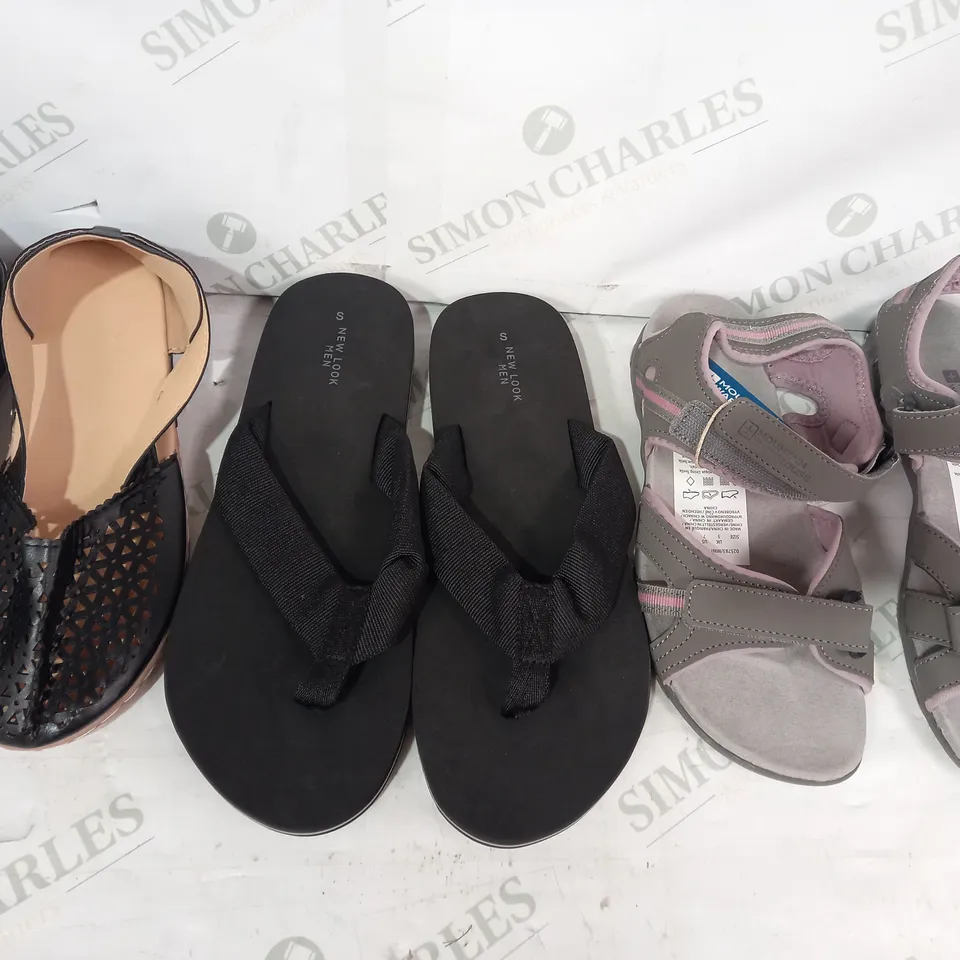 BOX OF APPROXIMATELY 20 ASSORTED PAIRS OF SHOES IN VARIOUS STYLES AND SIZES TO INCLULDE NEW LOOK, MOUNTAIN WAREHOUSE, ETC