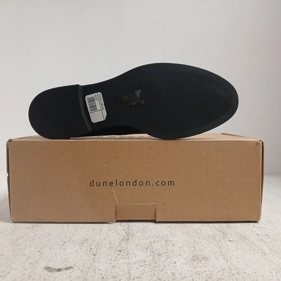 BOXED PAIR OF DUNE LONDON LOAFERS IN BLACK SIZE 4