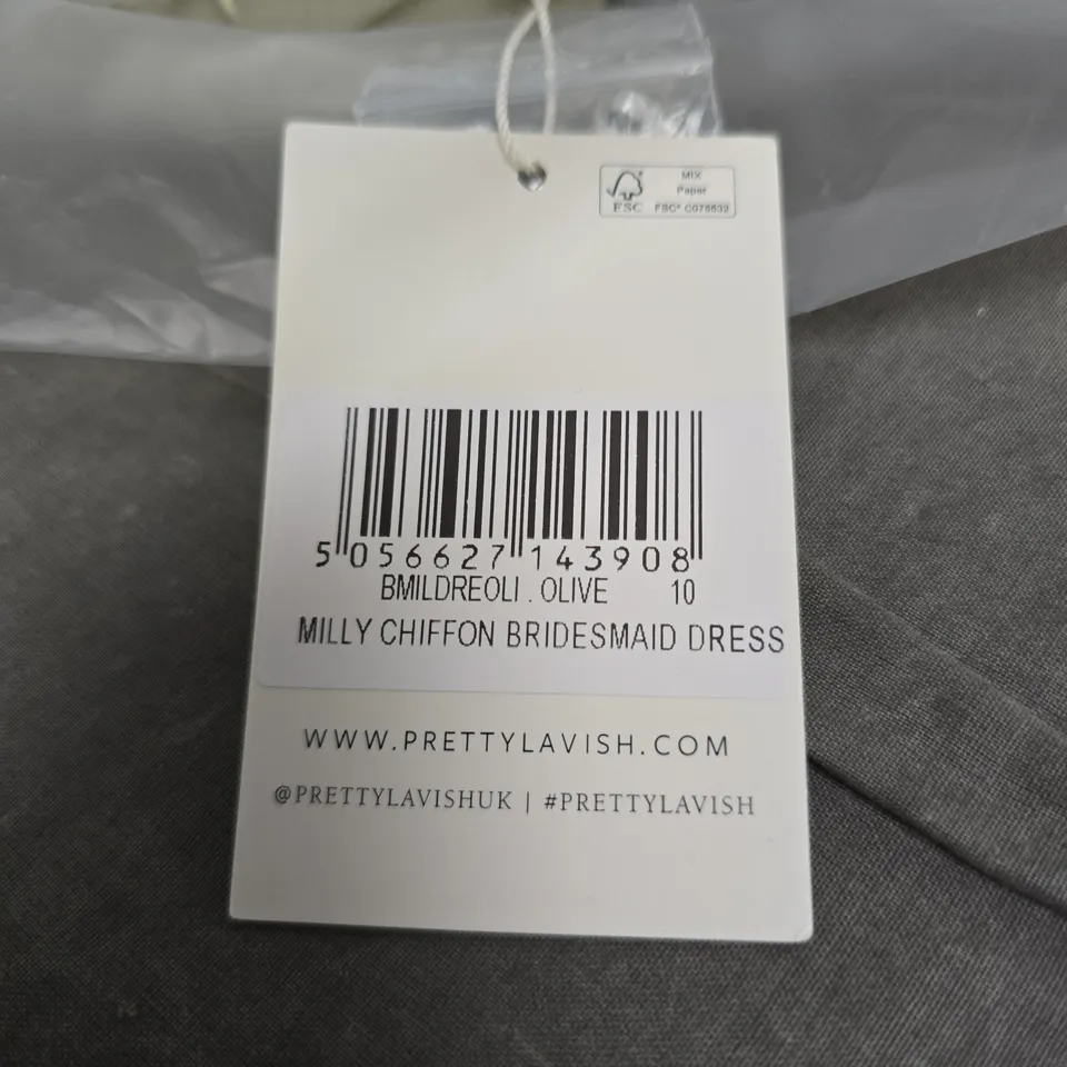 PRETTY LAVISH MILLY CHIFFON BRIDESMAID DRESS – OLIVE, UK 10