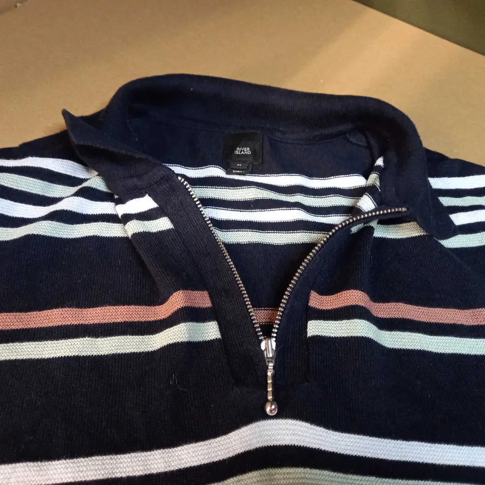 RIVER ISLAND NAVY/STRIPED MENS KNITTED TOP - MEDIUM