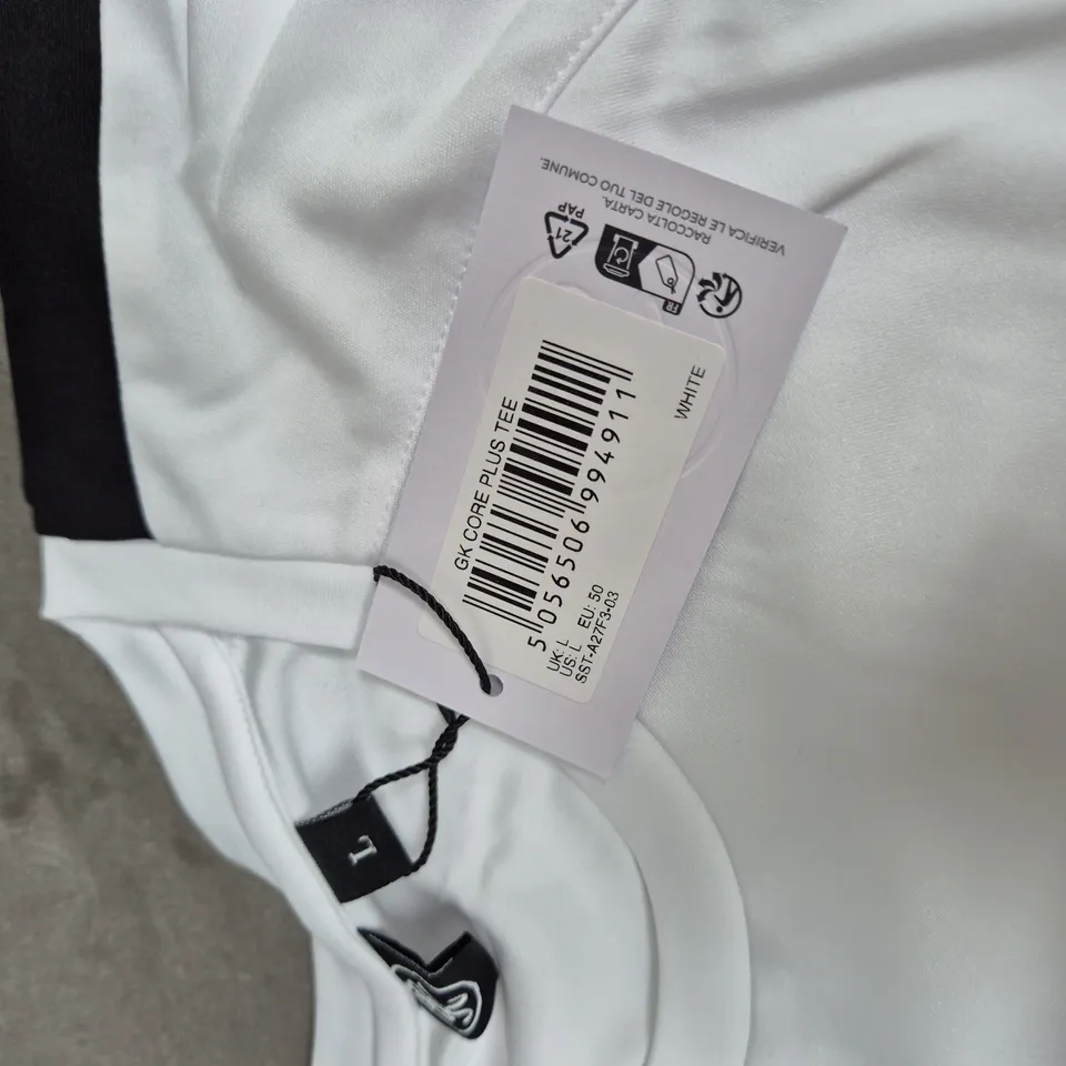 GK CORE PLUS TEE – WHITE WITH BLACK SHOULDER PANELS, SIZE L