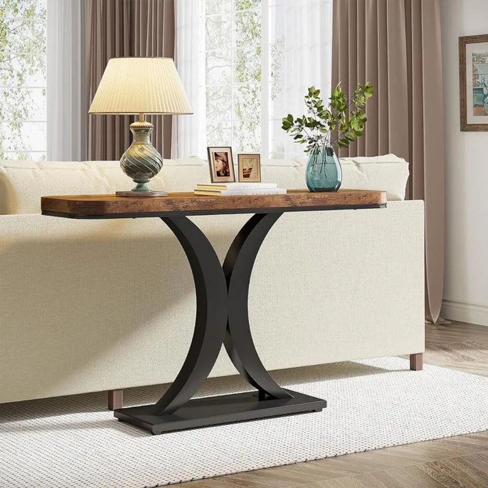 BOXED MODERN 40" GEOMETRIC CONSOLE TABLE FOR NARROW ENTRYWAYS - BROWN