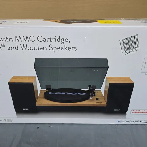 LENCO LS-300WD TURNTABLE WITH MMC CARTRIDGE, BLUETOOTH & WOODEN SPEAKERS – BOXED