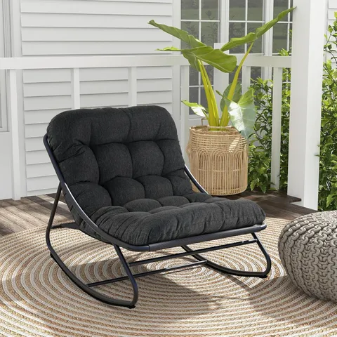 BOXED GRANDPATIO SAMBA STEEL K.D SLING ROCKING CHAIR - GREY